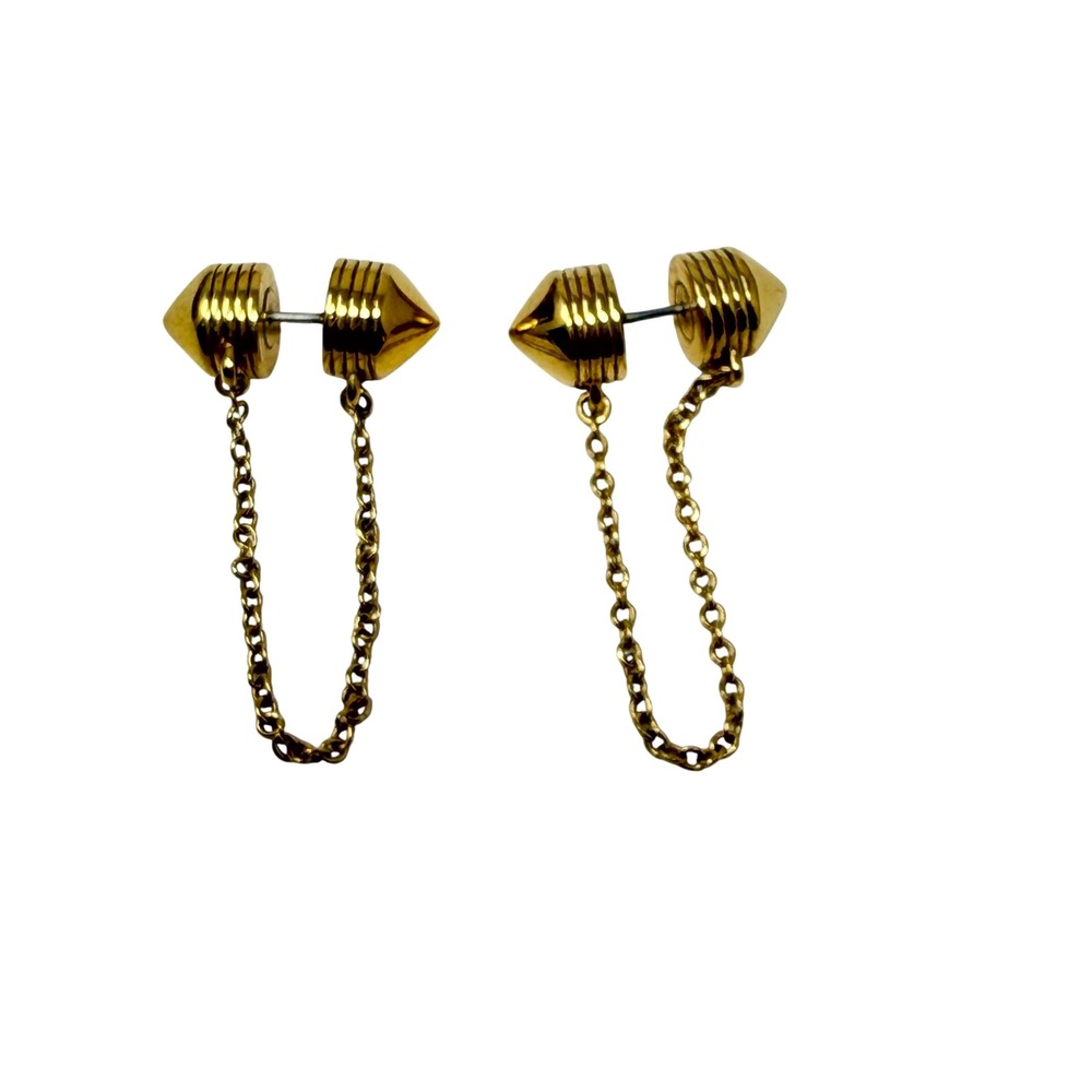 Botkier Gold Spike Front-to-Back Chain Earrings Edgy Punk Rocker Streetwear - Picture 5 of 8